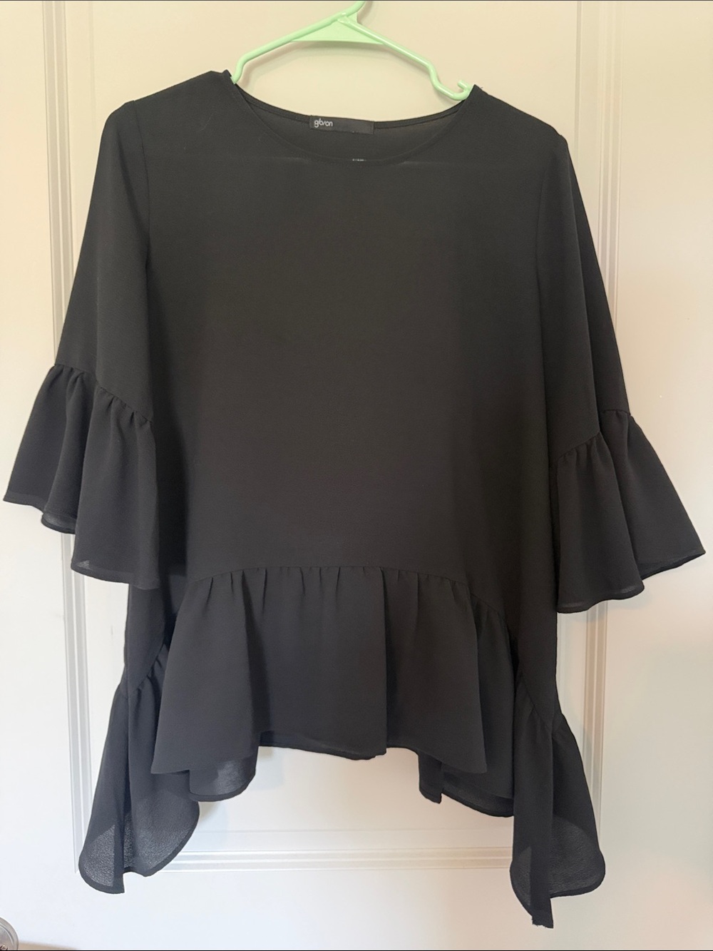 Gibson Black Ruffle Sleeve Peplum Blouse
